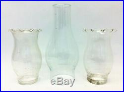 Mixed Vintage Lot Used Clear Glass Ruffled Top Oil Lamp Shades Globes Parts