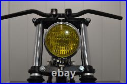 Moto Phare Jaune Lentille 4 3/4 Vintage Rétro Choc Barre Lampe en Chrome