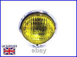 Motorbike Headlight Yellow Lens 4 3/4 Vintage Retro Crash Bar Lamp in CHROME