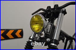 Motorbike Headlight Yellow Lens 4 3/4 Vintage Retro Crash Bar Lamp in CHROME