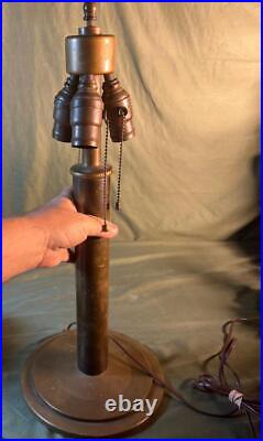 Old Antique Bronze or Brass Metal Art Deco Mission Era Table Lamp Light 3 Socket