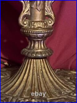 Old Antique Cast Iron Lamp Base for Slag or Stained Glass Lamp Shade Art Nouveau