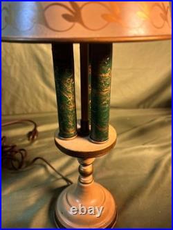 Old Vintage Small Tole Painted Metal Shade & Base End Table Desk Lamp Light