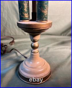 Old Vintage Small Tole Painted Metal Shade & Base End Table Desk Lamp Light