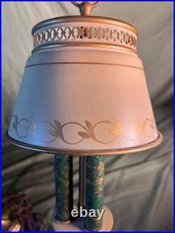 Old Vintage Small Tole Painted Metal Shade & Base End Table Desk Lamp Light