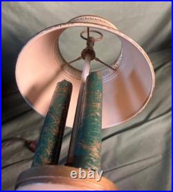 Old Vintage Small Tole Painted Metal Shade & Base End Table Desk Lamp Light