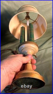 Old Vintage Small Tole Painted Metal Shade & Base End Table Desk Lamp Light