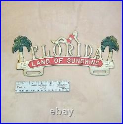 Original 1950s FLORIDA License Plate Topper/Frame Cast Aluminum Bathing Beauty