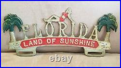 Original 1950s FLORIDA License Plate Topper/Frame Cast Aluminum Bathing Beauty