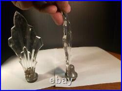 PAIR French Glass or Crystal Art Deco Fan Finials Lamp Candelabra 6.75 tall