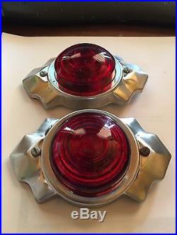 PAIR Red Vintage ArT DeCo Clearance LAMP Truck TRAVEL TRAILER Marker Light OLD