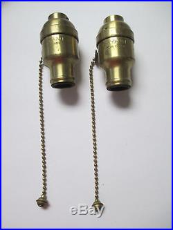 PAIR Vintage Antique NOS Light Lamp Socket Brass Pull Chain BRYANT Candelabra