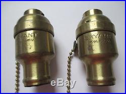 PAIR Vintage Antique NOS Light Lamp Socket Brass Pull Chain BRYANT Candelabra