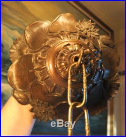 POND LILY Lotus Vintage Rosette Spelter Brass plt canopy lamp chandelier part