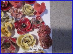 PP2 Vtg Lot of 50 Smaller Porcelain Flowers Lamp Chandelier Yellow Red Pink