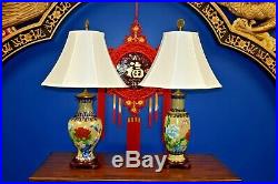 Pair 31 Chinese Cloisonne Vase Lamps Vintage New Parts Porcelain Asian