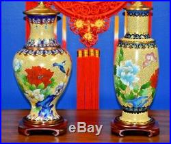 Pair 31 Chinese Cloisonne Vase Lamps Vintage New Parts Porcelain Asian