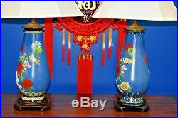 Pair 32 Chinese Cloisonne Vase Lamps Vintage 1960 New Parts Porcelain Asian
