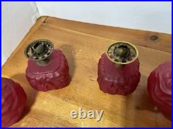 Pair Antique Cased Red Satin Glass Miniature Oil Lamp Drape Pattern P&A BURNERS