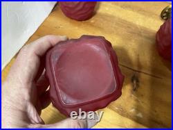 Pair Antique Cased Red Satin Glass Miniature Oil Lamp Drape Pattern P&A BURNERS