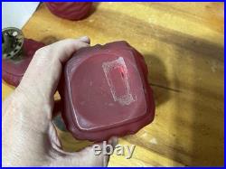 Pair Antique Cased Red Satin Glass Miniature Oil Lamp Drape Pattern P&A BURNERS