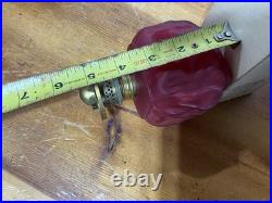 Pair Antique Cased Red Satin Glass Miniature Oil Lamp Drape Pattern P&A BURNERS