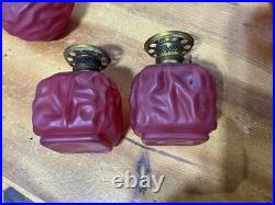 Pair Antique Cased Red Satin Glass Miniature Oil Lamp Drape Pattern P&A BURNERS