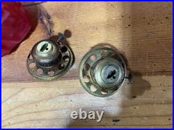 Pair Antique Cased Red Satin Glass Miniature Oil Lamp Drape Pattern P&A BURNERS