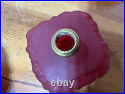 Pair Antique Cased Red Satin Glass Miniature Oil Lamp Drape Pattern P&A BURNERS