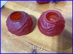 Pair Antique Cased Red Satin Glass Miniature Oil Lamp Drape Pattern P&A BURNERS