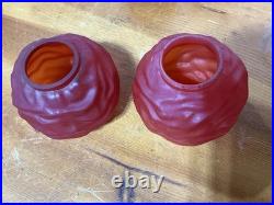 Pair Antique Cased Red Satin Glass Miniature Oil Lamp Drape Pattern P&A BURNERS