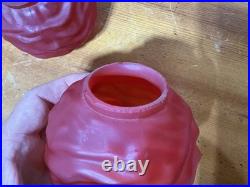Pair Antique Cased Red Satin Glass Miniature Oil Lamp Drape Pattern P&A BURNERS