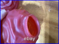 Pair Antique Cased Red Satin Glass Miniature Oil Lamp Drape Pattern P&A BURNERS