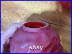 Pair Antique Cased Red Satin Glass Miniature Oil Lamp Drape Pattern P&A BURNERS