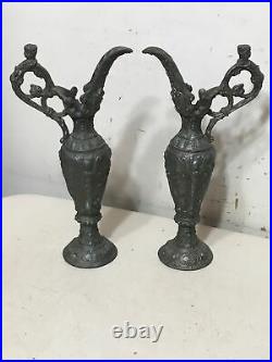 Pair Of Antique Ornate Urn Clock Garniture Decorations Lamp Parts