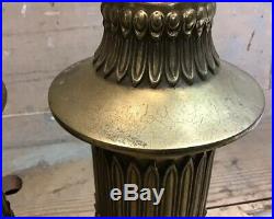Pair Of Vintage Greek Key Spelter Metal Table Lamps As Is Parts / Repair