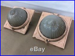 Pair Of Vintage Train Lamps Frosted Globe Antique Light Sconce Old Part # 52373