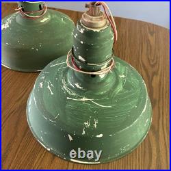 Pair (Qty2)Vtg 16 Green Porcelain Enamel Gas Station Barn Light Lamp Parts Only