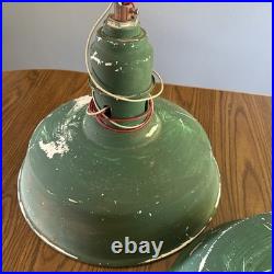 Pair (Qty2)Vtg 16 Green Porcelain Enamel Gas Station Barn Light Lamp Parts Only