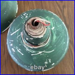 Pair (Qty2)Vtg 16 Green Porcelain Enamel Gas Station Barn Light Lamp Parts Only