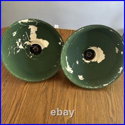 Pair (Qty2)Vtg 16 Green Porcelain Enamel Gas Station Barn Light Lamp Parts Only