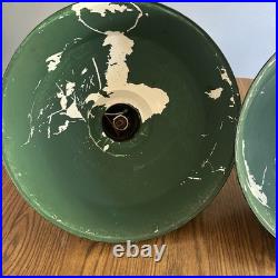 Pair (Qty2)Vtg 16 Green Porcelain Enamel Gas Station Barn Light Lamp Parts Only