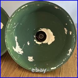 Pair (Qty2)Vtg 16 Green Porcelain Enamel Gas Station Barn Light Lamp Parts Only