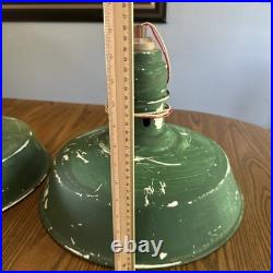 Pair (Qty2)Vtg 16 Green Porcelain Enamel Gas Station Barn Light Lamp Parts Only