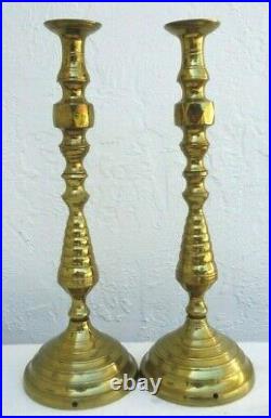 Pair Vintage Antique Brass Beehive Candlestick Holder Lamp Bases Parts 19 Tall