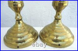 Pair Vintage Antique Brass Beehive Candlestick Holder Lamp Bases Parts 19 Tall