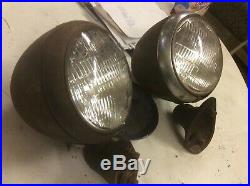 Pair Vintage Automobile Car Headlamp Headlight Lamp AS IS Hot Rod Rat Rod Bullet