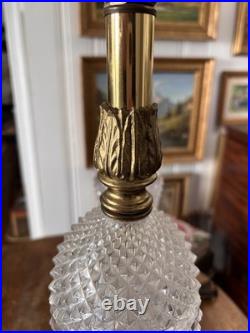 Pair Vintage Brass Rembrandt Style Cut Glass Tall Buffet Lamps Brass Fittings