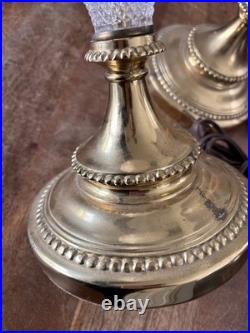 Pair Vintage Brass Rembrandt Style Cut Glass Tall Buffet Lamps Brass Fittings