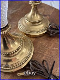 Pair Vintage Brass Rembrandt Style Cut Glass Tall Buffet Lamps Brass Fittings